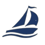 A blue sailboat with a white background

Description automatically generated